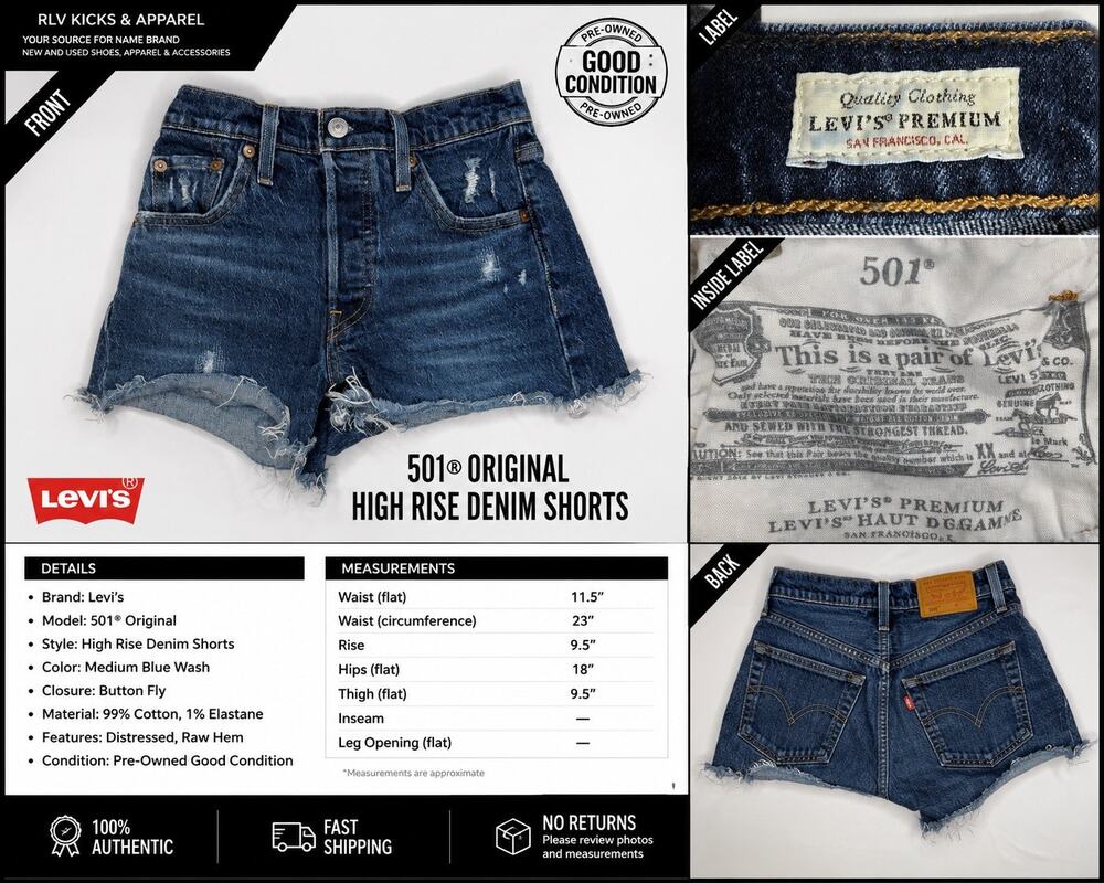 Levi's Premium 501 Original High Rise Cutoff Shorts Size 23 Distressed